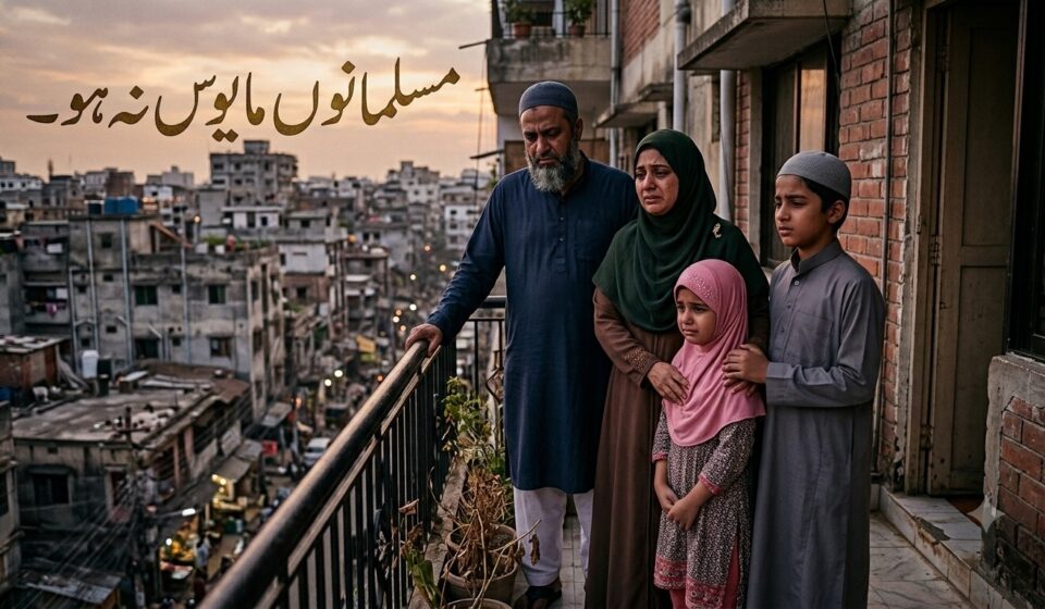 قرآن مجید کے ساتھ دعا کرتے ہوئے مسلمان، صبر اور اللہ پر بھروسے کی علامت